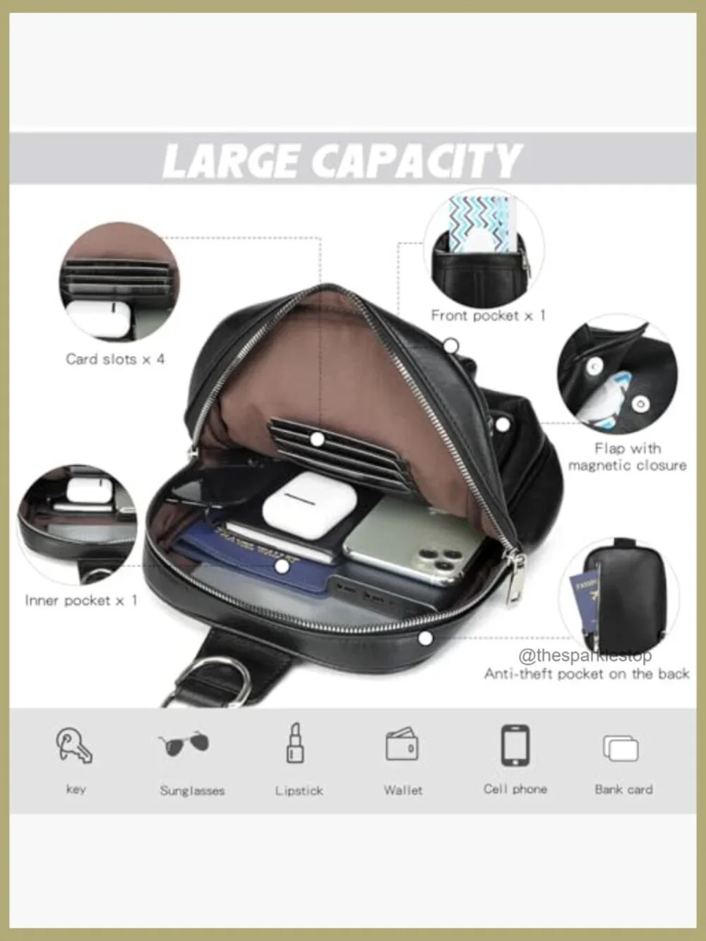 2-in-1 Mini Diaper Bag with Instant Wipes Access, Faux Leather,